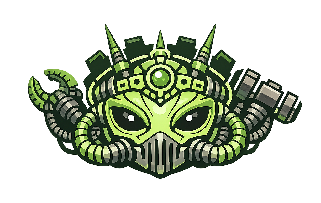 The Xenodot emblem: a bio-mechanical alien construct with mechanical tentacles